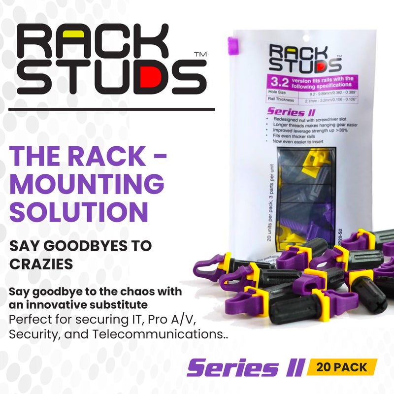 Rackstuds P20 Series II - Server Rack Screws 20-Pack | Cage Nut Replacement Purple 3.2mm/0.126" | A Faster, Easier Solution for Rack mounting Gear in 19" Racks with Square Punched Vertical Rails - Image 2